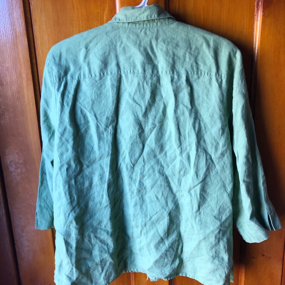 JM Collection Green Linen Button Down Size 14 - Picture 3 of 3